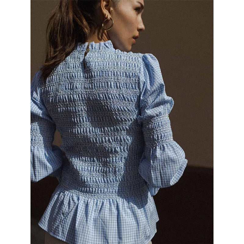 Damen elegante Bluse mit Rüschendetails und Smock-Effekt EB