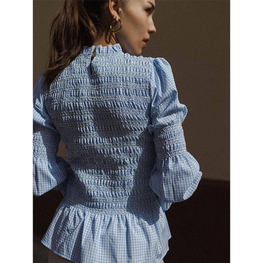 Damen elegante Bluse mit Rüschendetails und Smock-Effekt EB