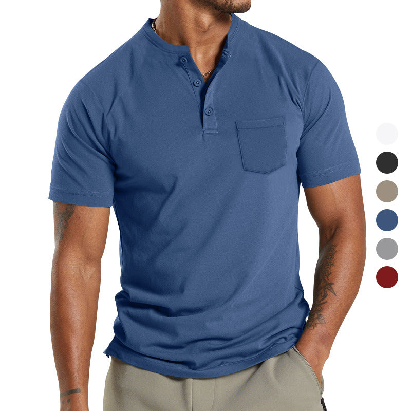 Herren Kurzarm-Henley-T-Shirt mit praktischer Brusttasche EB