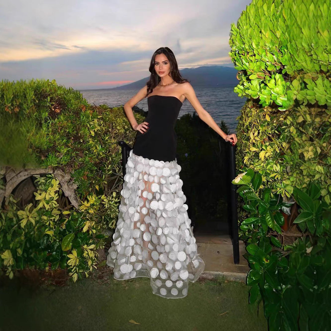 Damen Traumhaftes Tüll-Abendkleid ohne Ärmel und Volant-Design EB