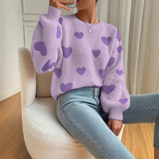 Damen Sweater mit Herzenmuster und weitem Schnitt EB