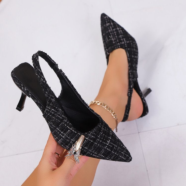 Damen Slingback-Pumps mit elegantem Karomuster und bequemen Absatz EB