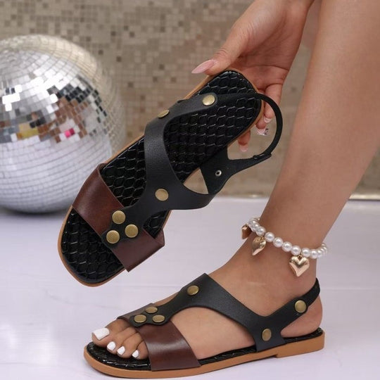 Damen Komfortable Leder-Sandalen mit verstellbarem Riemendesign und atmungsaktivem Fußbett EB