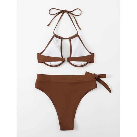 Damen Triangel-Bikini mit hohem Bund und modischem Knopfverschluss EB