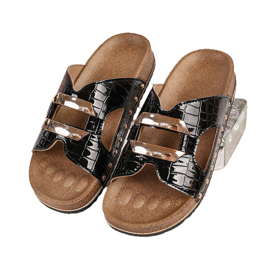 Damen elegante Slide-Sandalen mit modischem Design und glänzenden Akzenten EB