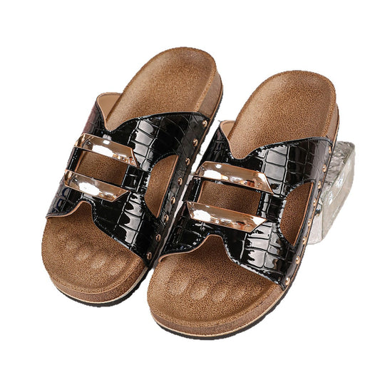 Damen elegante Slide-Sandalen mit modischem Design und glänzenden Akzenten EB