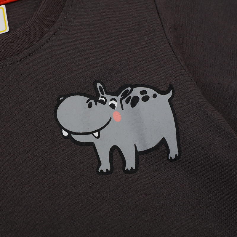 Jungen T-Shirt mit lustigem Nilpferd-Applikation EB