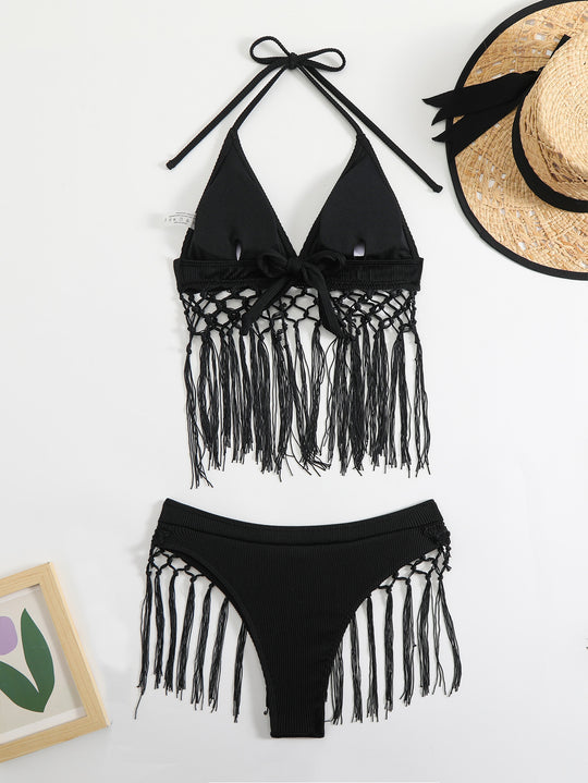 Damen Freizeitsommer-Bikini mit modischen Fransen EB