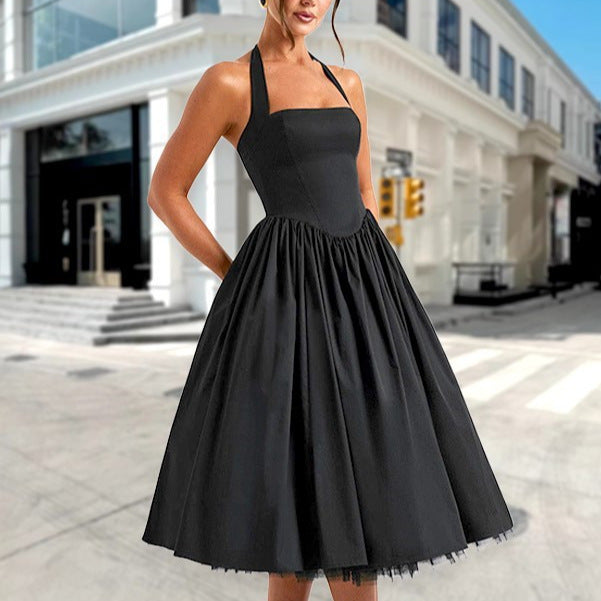 Damen A-Linien Cocktailkleid mit schulterfreiem Design und voluminösem Rock EB