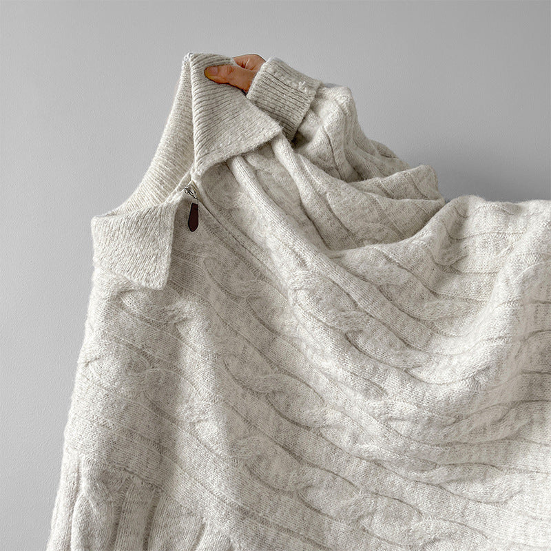 Damen Hochwertiger Strickpullover mit kurzem Reißverschluss und klassischem Kragen EB