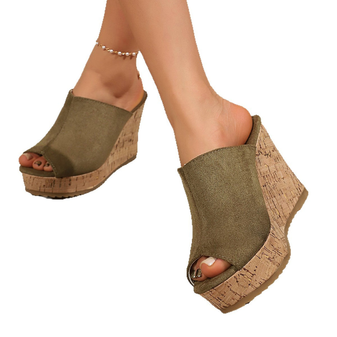 Damen Wedge-Pantoletten mit elegantem Korkdetail EB
