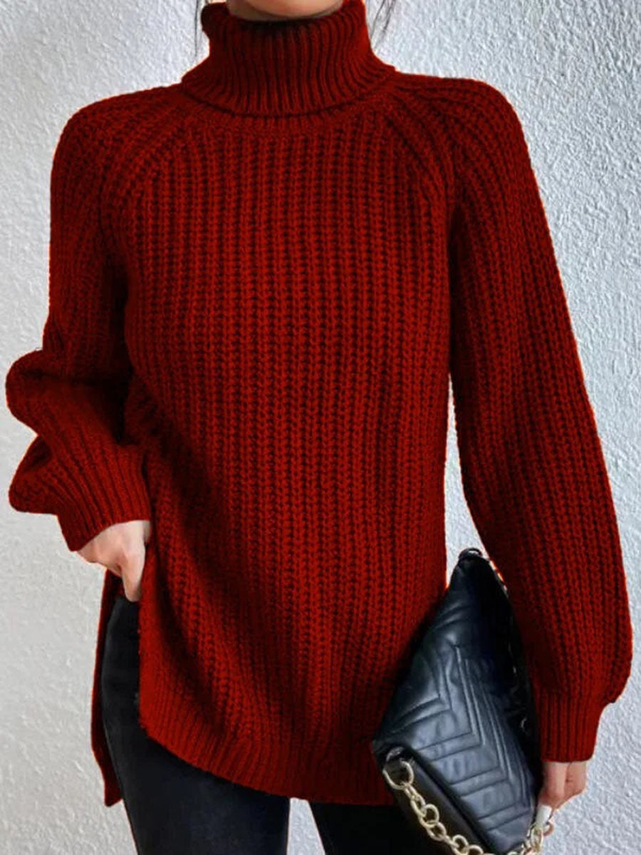 Damen Strickpullover mit hohem Kragen und strukturiertem Wabenmuster EB