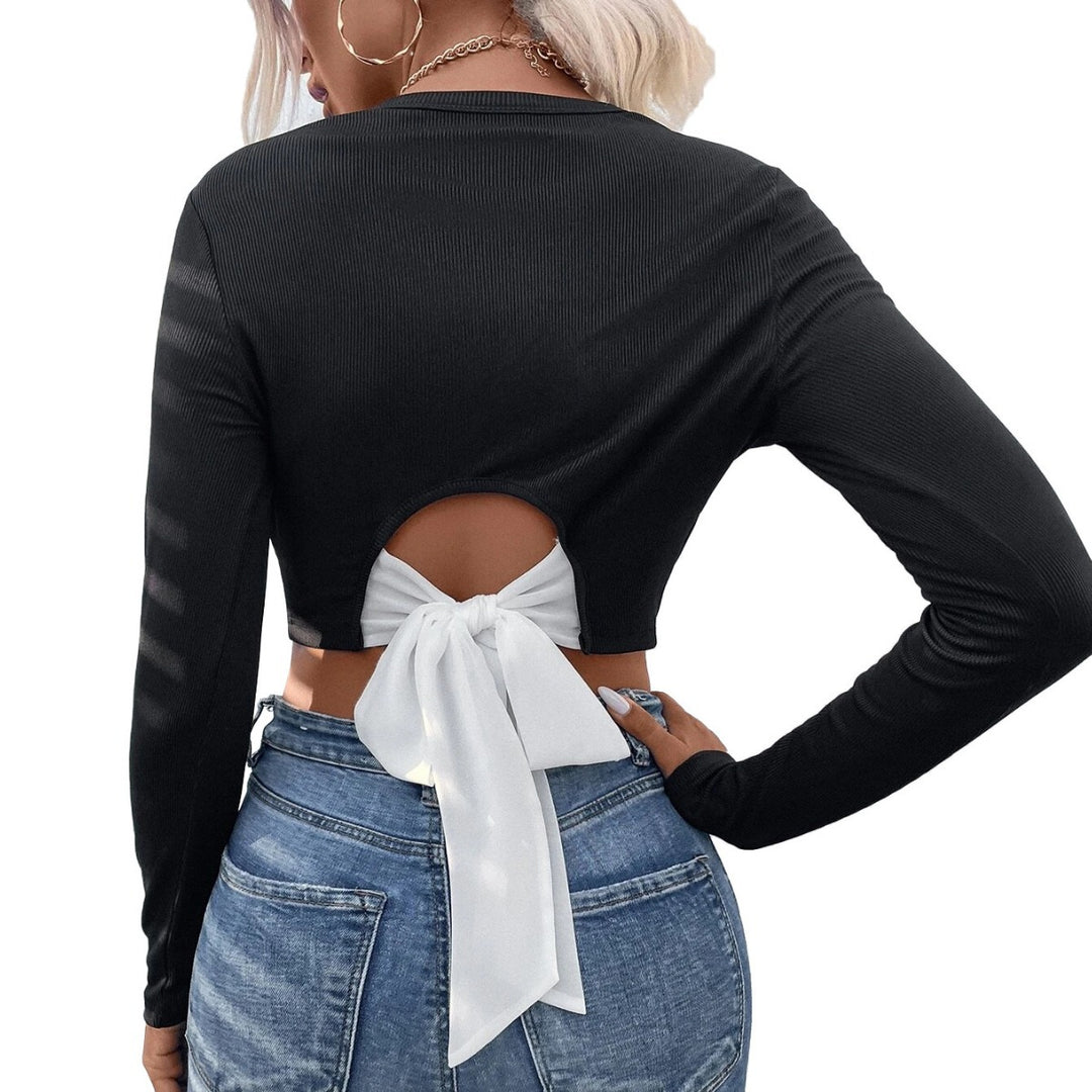 Damen figurnahes geripptes Crop-Longsleeve mit Rundhalsausschnitt und formstabiler Stretchfaser Eichborn Berlin