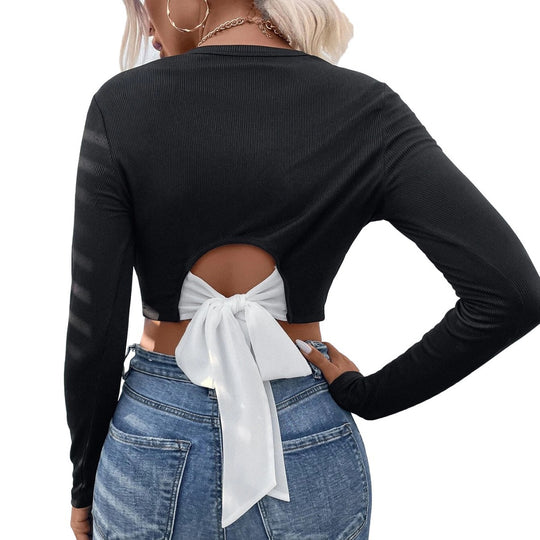 Damen figurnahes geripptes Crop-Longsleeve mit Rundhalsausschnitt und formstabiler Stretchfaser Eichborn Berlin