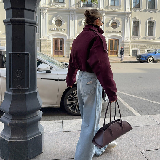 Damen Modische Übergangsjacke mit hohem Kragen und Taillengürtel EB