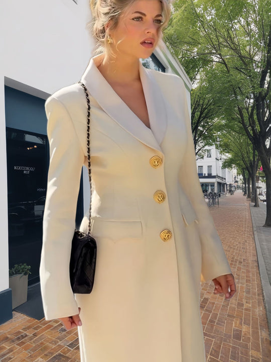 Damen Eleganter Langmantel mit goldenen Knöpfen und klassischem Schnitt EB