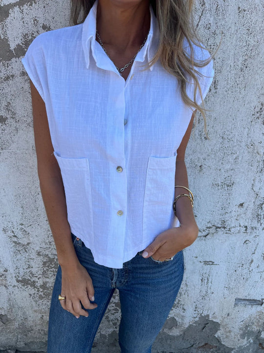 Damen Strukturierte Bluse mit praktischen Brusttaschen und elegantem Kragen EB