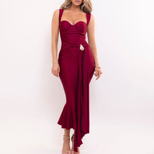 Damen Abendkleid mit elegantem Wickel-Design und strassbesetztem Detail EB