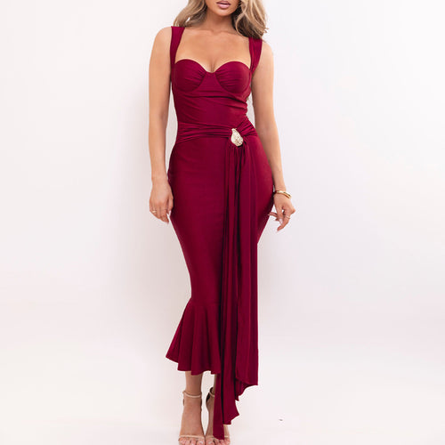 Damen Abendkleid mit elegantem Wickel-Design und strassbesetztem Detail EB