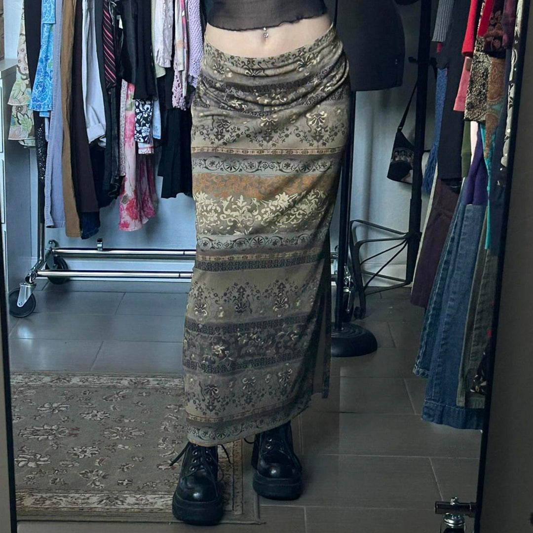 Damen Maxi-Rock mit floralen Mustern und eleganter Spitzenbordüre EB