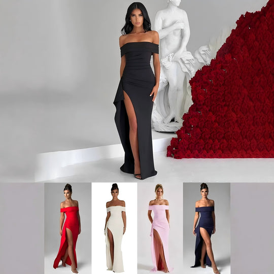 Damen Elegantes Off-Shoulder Abendkleid mit hohem Schlitz und tailliertem Schnitt EB