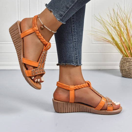 Damen Elegante Sandalen mit modischen Glitzer- und Blumenapplikationen EB