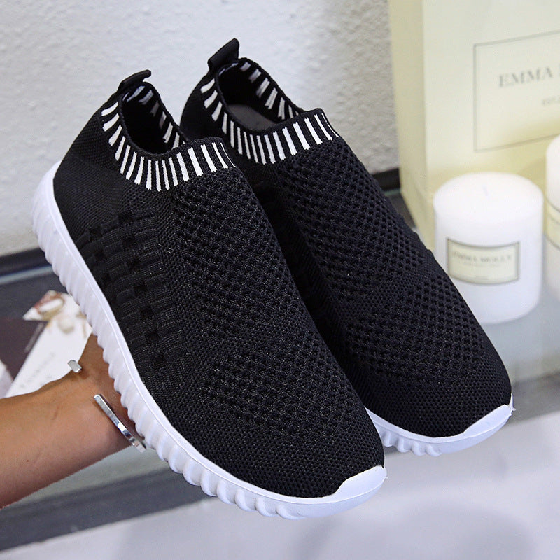 Damen atmungsaktive Slip-On Sneakers mit flexiblem Strickdesign EB