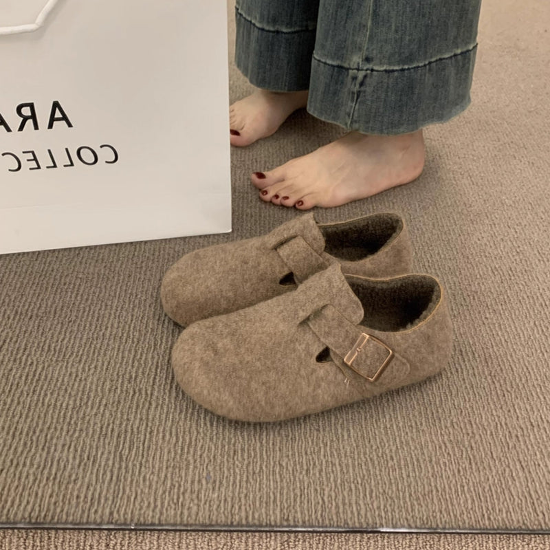 Damen Filz Clogs mit modischem Riemchen und bequemem Fußbett EB
