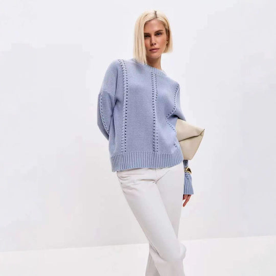 Damen Grober Strickpullover mit eleganter Struktur und weitem Schnitt EB