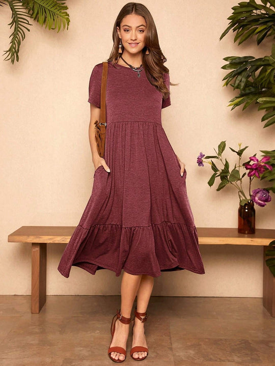 Damen lässiges T-Shirt-Kleid mit lockerer Passform und Rüschensaum EB