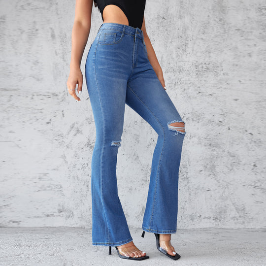 Damen Flared Jeans mit modischen Rissdetails EB