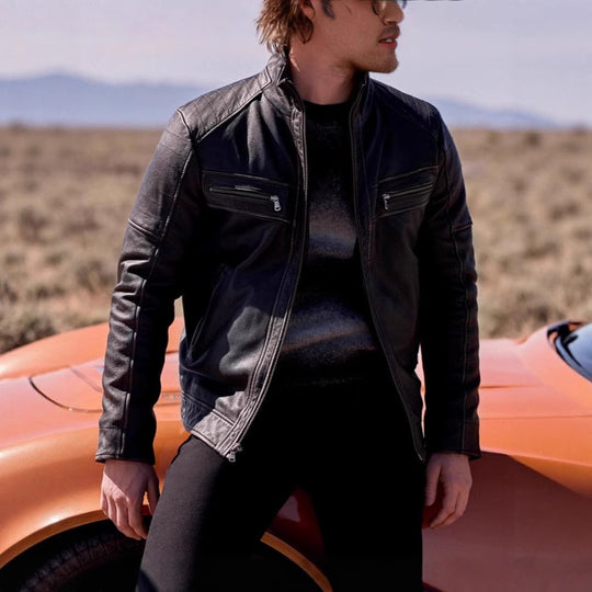 Herren Bikerjacke mit Stepp-Design und praktischen Taschen EB