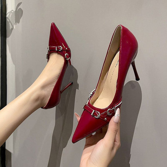 Damen stilvolle spitze High Heels mit dekorativen Schnallen EB