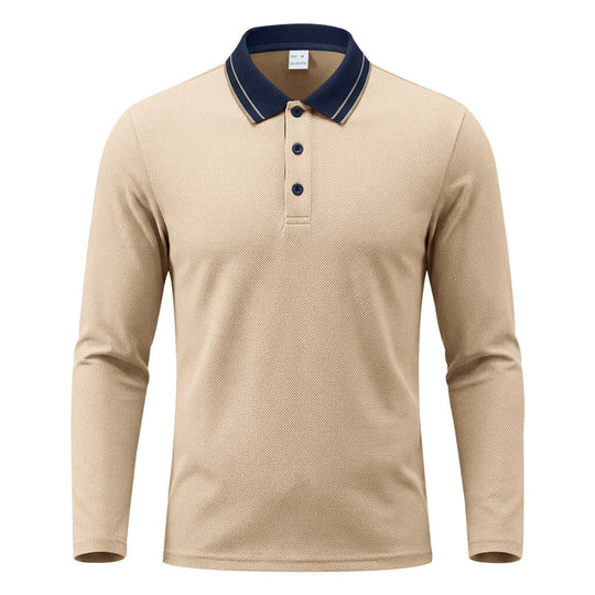 Herren nan langärmeliges Piqué-Poloshirt mit kontrastkragen und dreifach geknöpfter Leiste EB