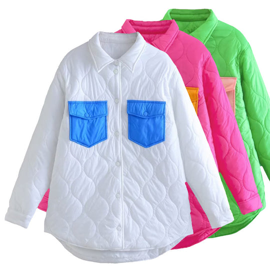 Damen gesteppte Übergangsjacke mit auffälligen Taschen und modischem Schnitt EB