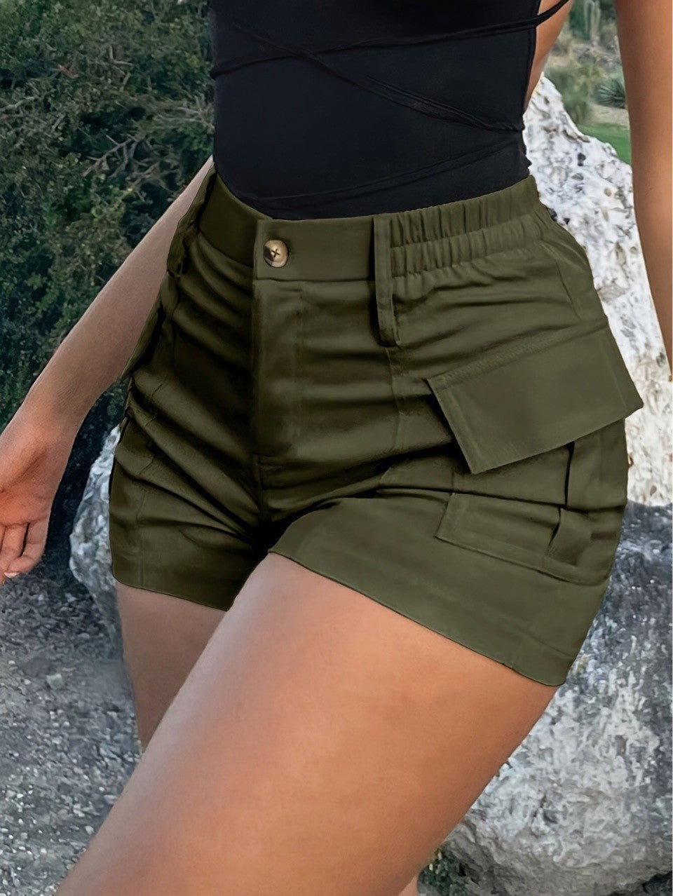 Damen Cargo-Shorts mit hohen Taille und praktischen Taschen EB
