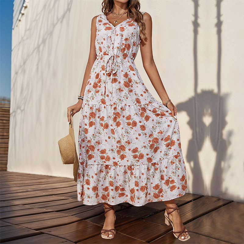 Damen Maxikleid mit floralem Design und Rüschendetails EB