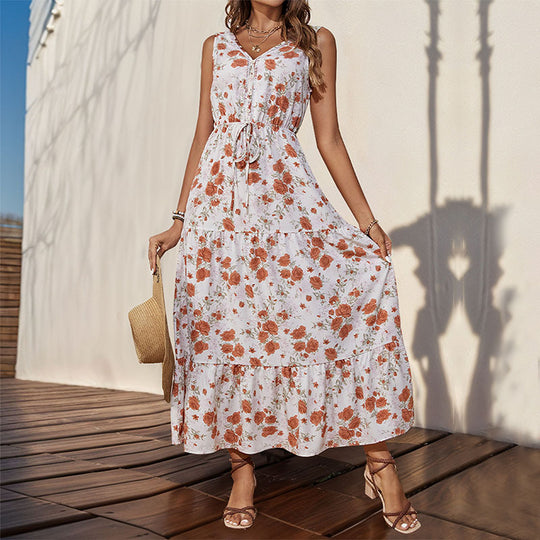 Damen Maxikleid mit floralem Design und Rüschendetails EB