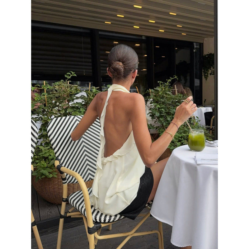 Damen Elegantes Spitzen-Haltertop mit Rüschendetails EB