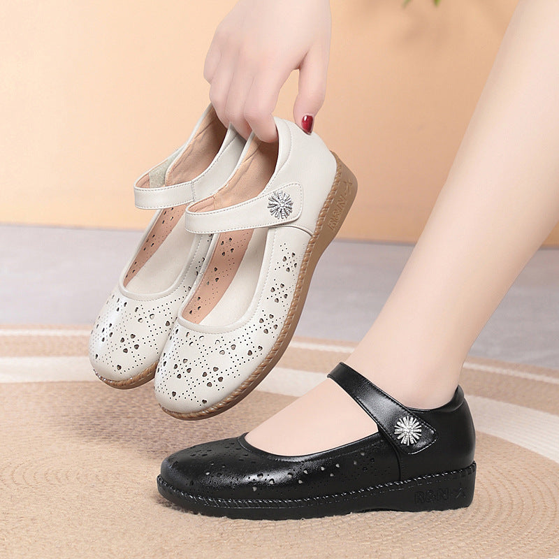 Damen Ballerinas mit verstellbarem Riemen und modischem Lochmuster EB