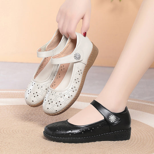Damen Ballerinas mit verstellbarem Riemen und modischem Lochmuster EB