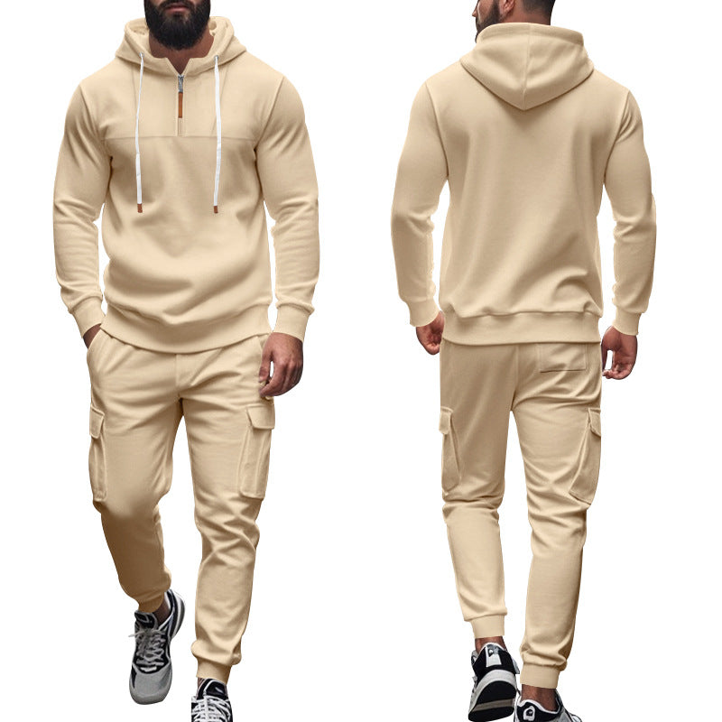 Herren nan Cargo-Jogginganzug mit Halbzip-Kapuzenpullover und tapered Cargohose EB