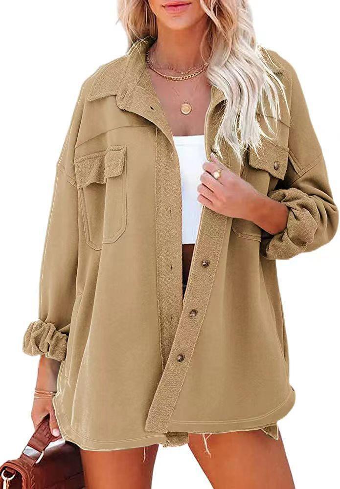 Damen Oversized Freizeitjacke mit praktischen Taschen und stylischen Druckknöpfen EB