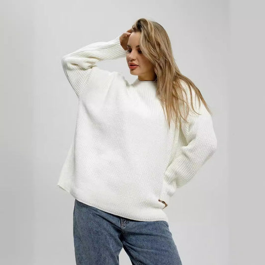 Damen lässiger Oversized Pullover mit strukturiertem Strickmuster EB