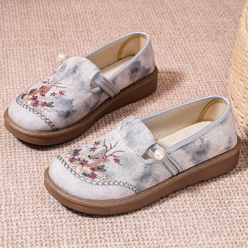 Damen Komfortable Stoff-Pantoletten mit floraler Stickerei und elastischem Riemen EB