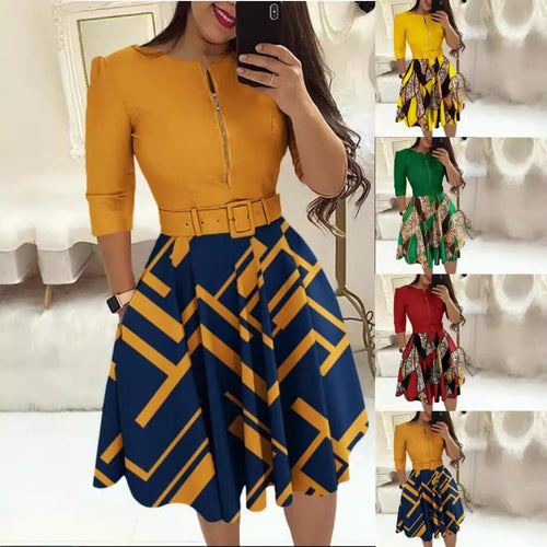 Damen Midikleid mit geometrischem Schnitt und tailliertem Gürtel EB