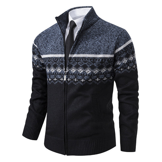 Herren Strickjacke mit Stehkragen und Norweger-Muster EB