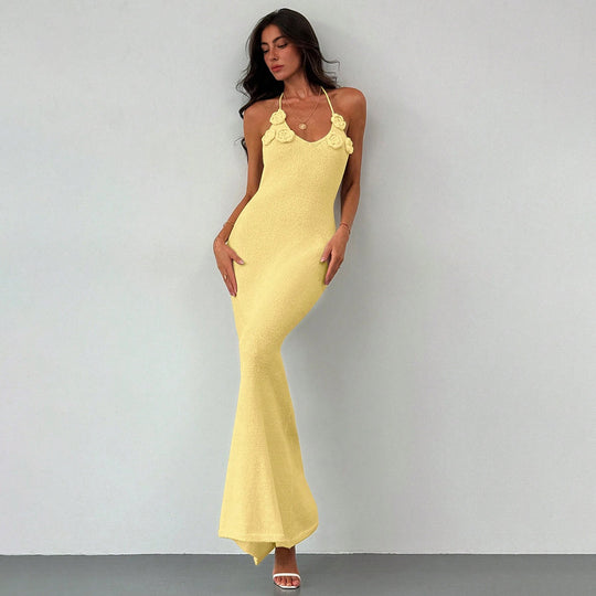 Damen glitzerndes Maxikleid mit eleganten Blumenapplikationen EB
