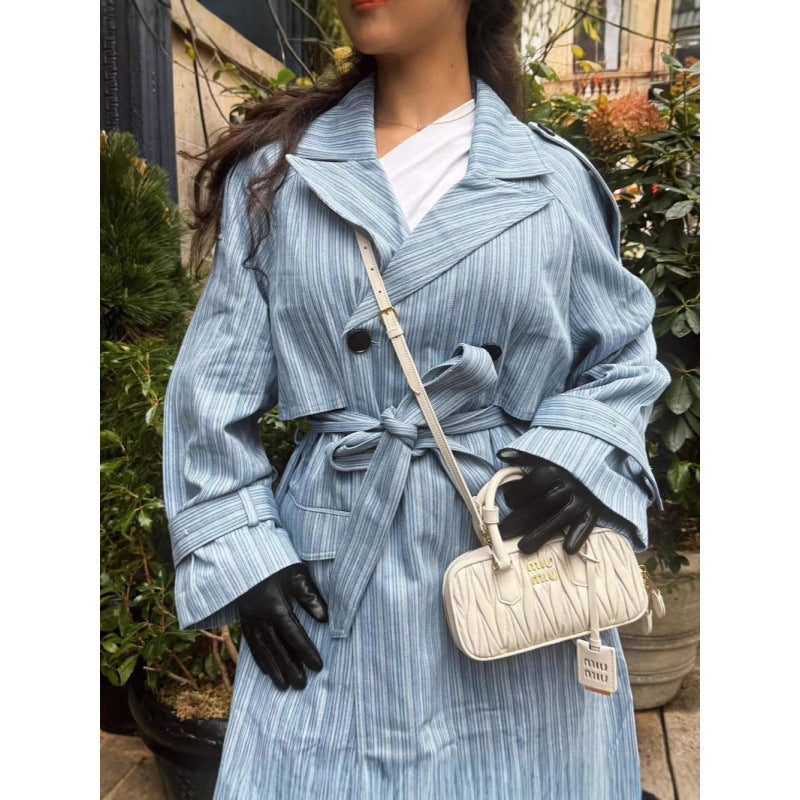 Damen Trenchcoat mit gestreiftem Design und Bindegürtel EB