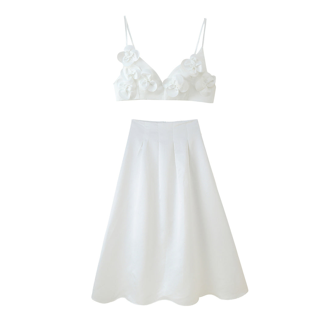 Damen Modisches Set mit Blumendetails und ausgestelltem Rock EB